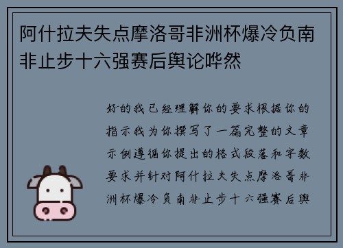 阿什拉夫失点摩洛哥非洲杯爆冷负南非止步十六强赛后舆论哗然